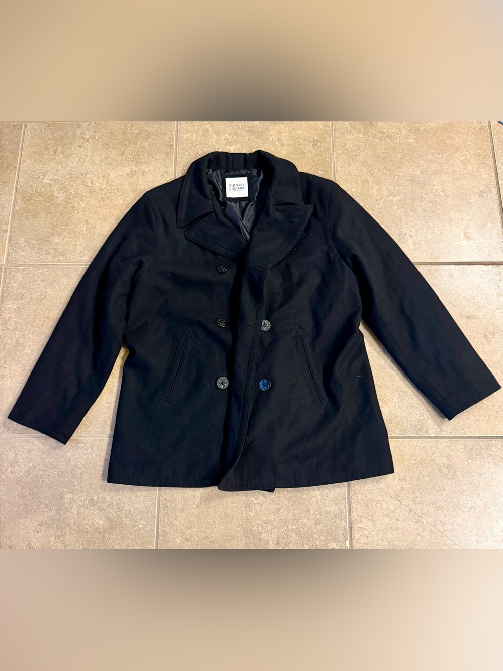 Old Navy Men's XXL Black Pea Coat with Button Front